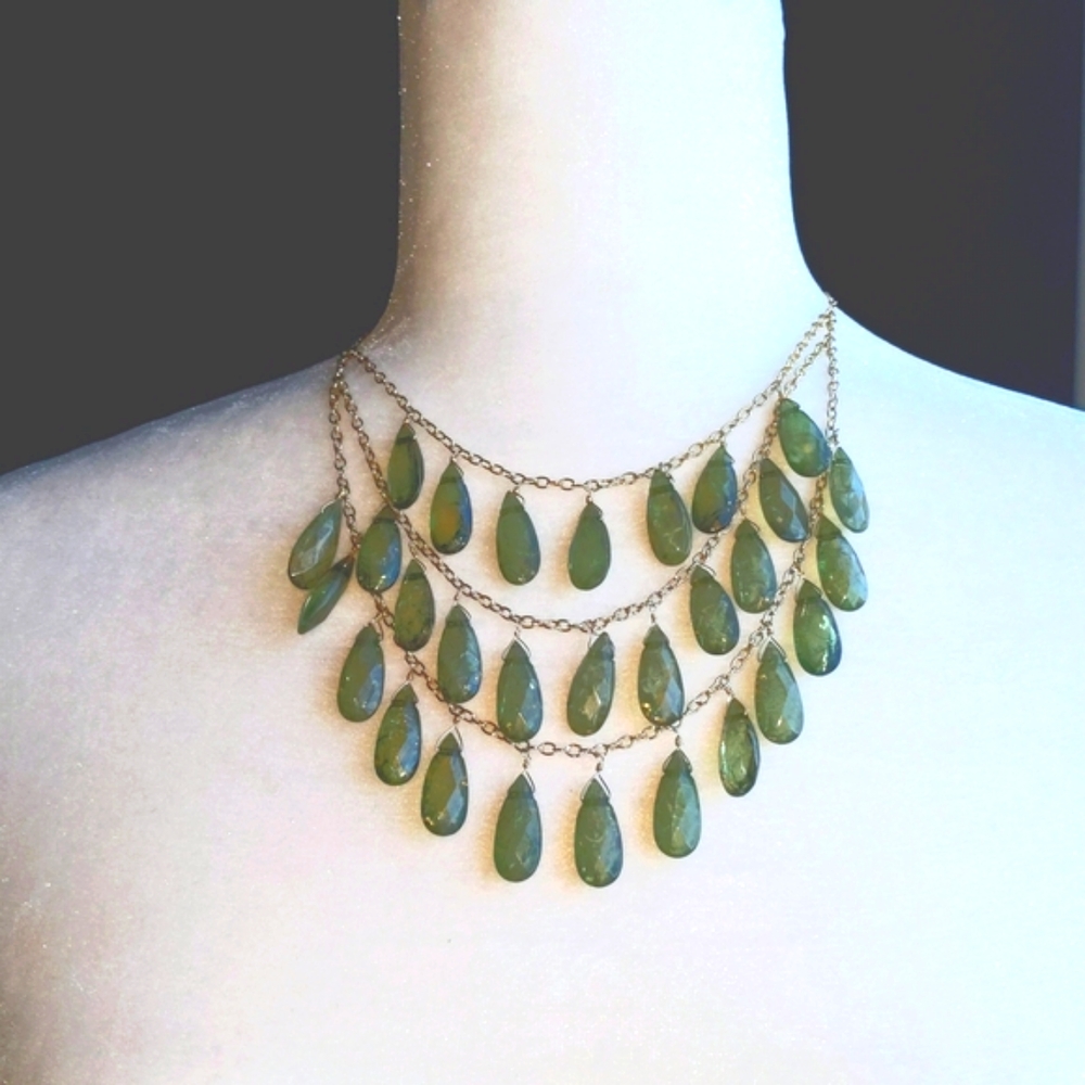 Vintage Green Crystal Tear Drop Statement Necklace